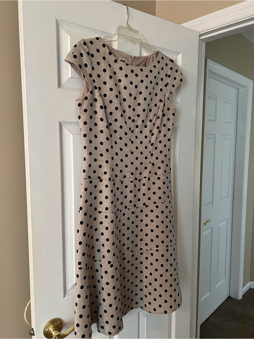 Anne Klein Blush Pink Midi Dress with Black Polka Dots